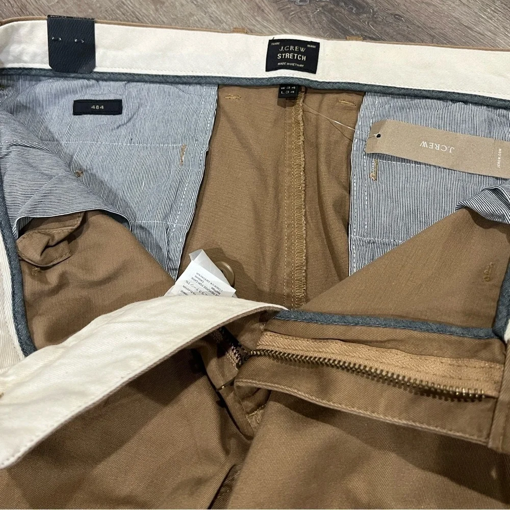 NWT Men’s J. Crew 484 Stretch Tan Khaki Chino 34W 34L Staple Slim Fit Pants
